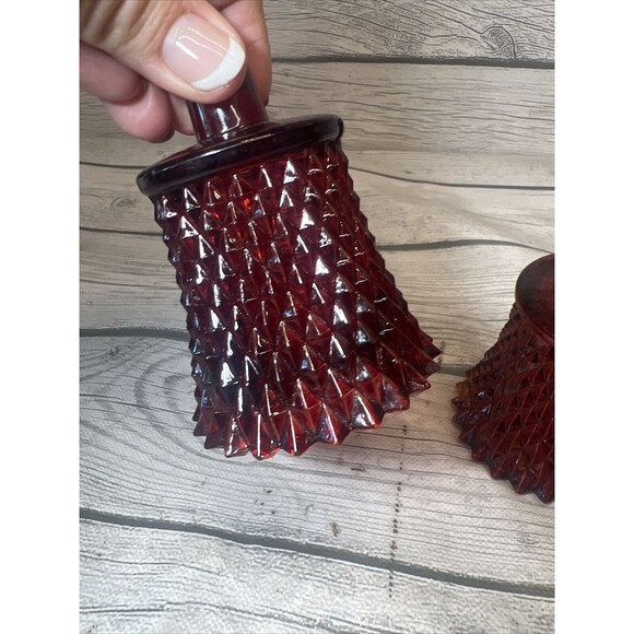 2 Vintage Diamond Cut Votive Candle Holders Peg Sconce Ruby Red Glass Read - Picture 7 of 10